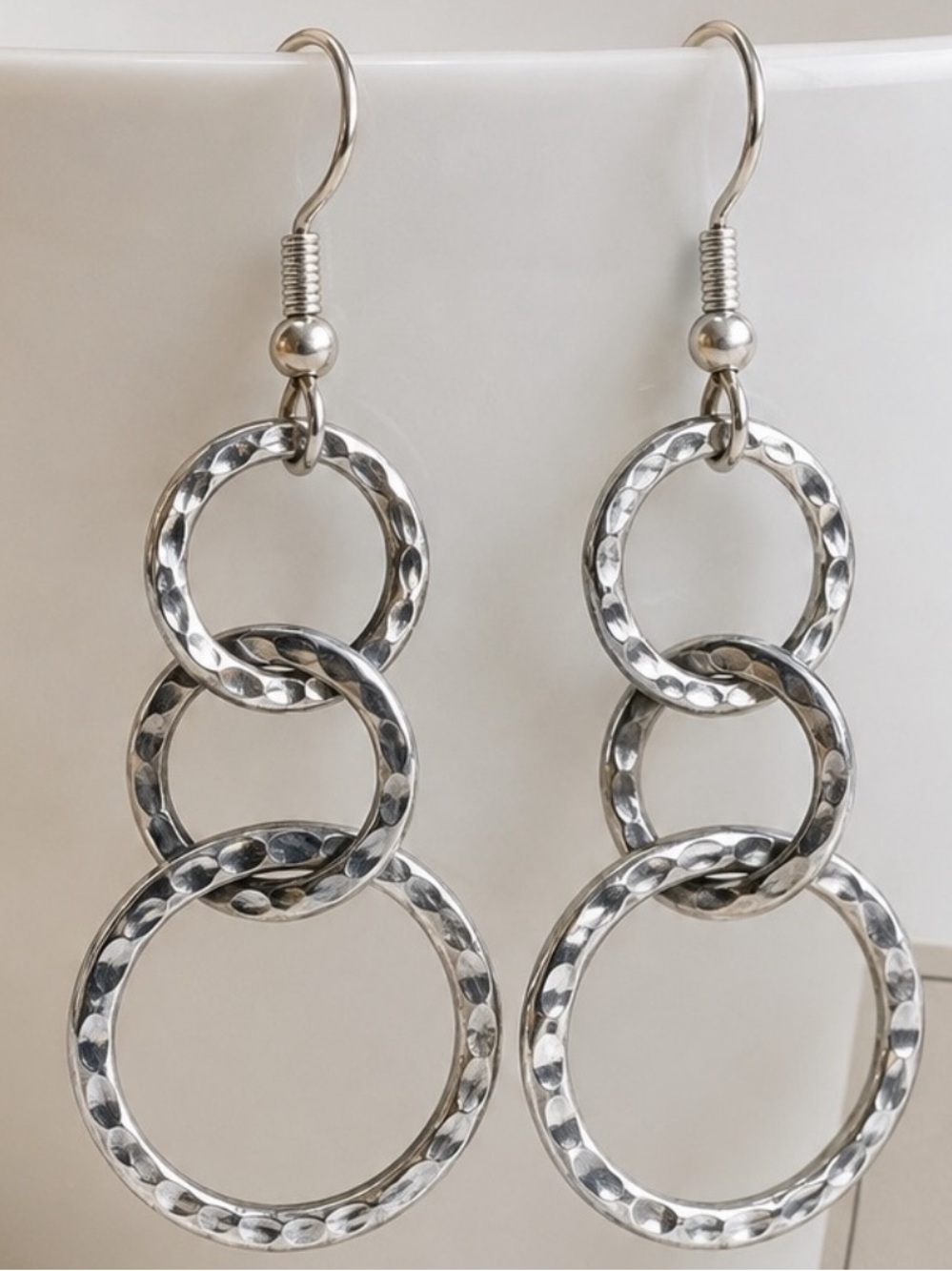 Hammered Triple Hoop Drop Earrings